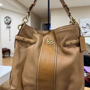 Coach Colette Pebbled Leather Hobo in Tan and Caramel